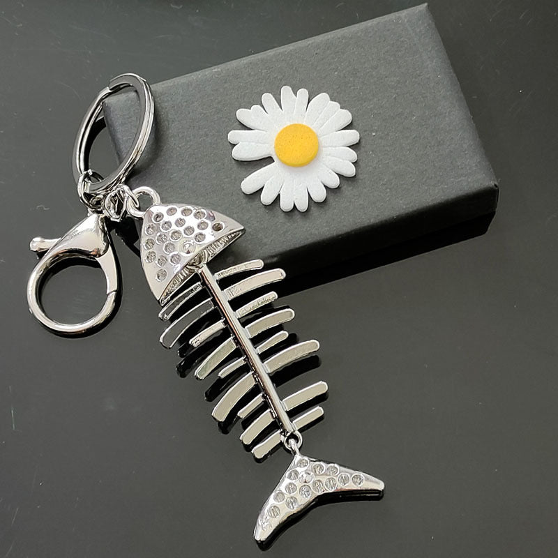 Wholesale Diamond Inlaid Fish Bone Zinc Alloy Keychain